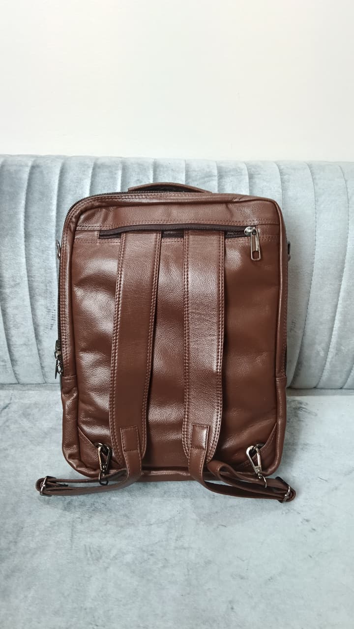 Cow Leather Dual Lock Bag- Brown